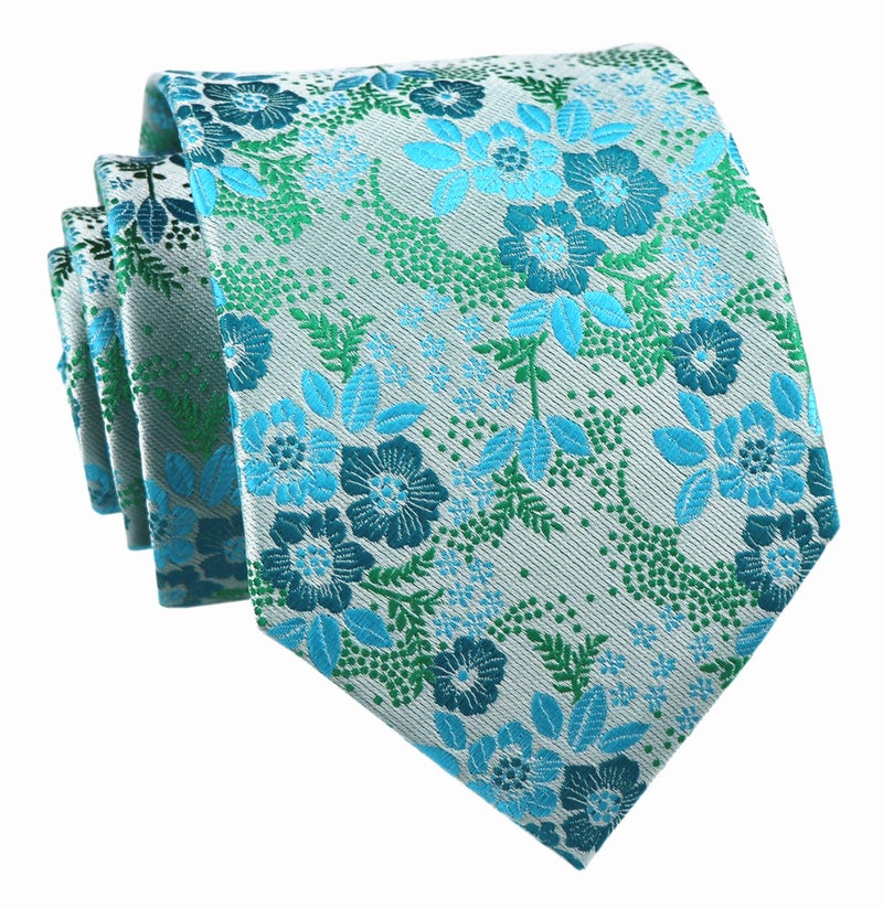 Elfeves Men's Cyan Blue Green Tie Floral Woven Silk Paisley Formal Necktie for Gentleman - Image 1